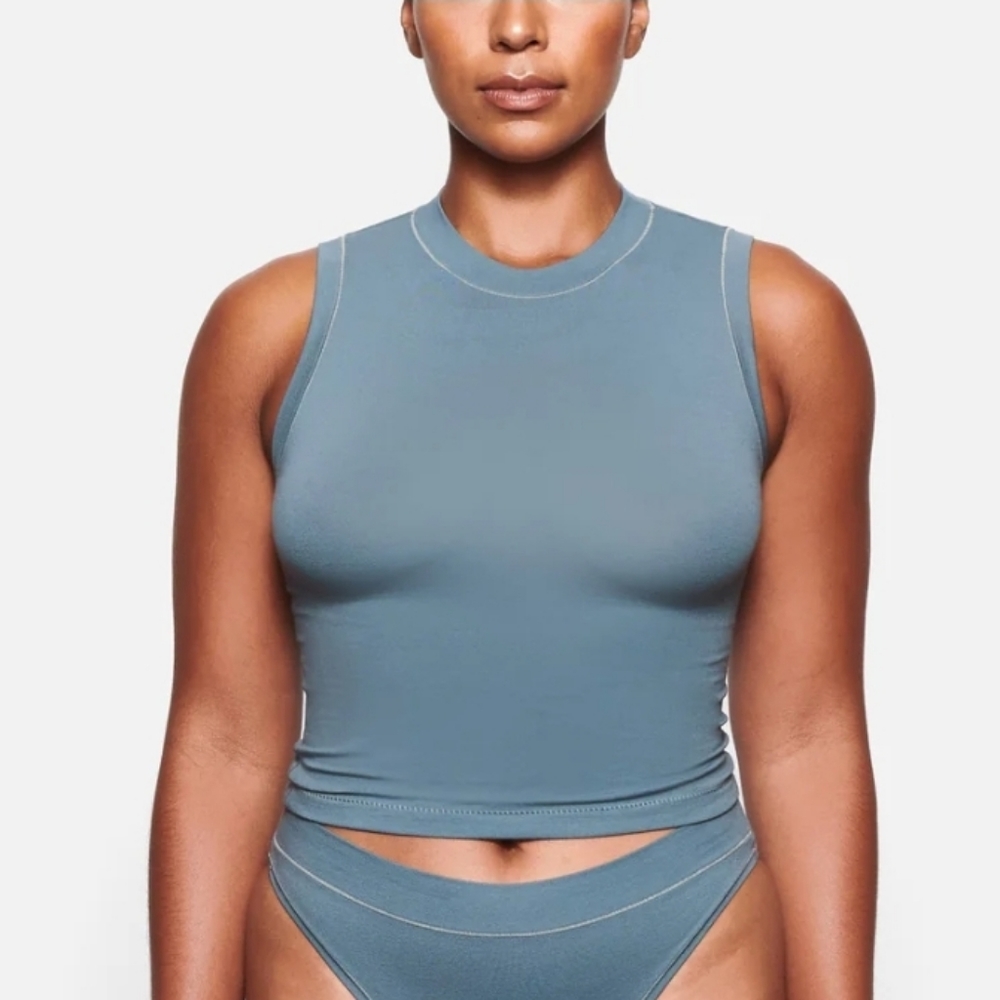SKIMS COTTON JERSEY MOCK NECK TANK/ KYANITE/3X,4X